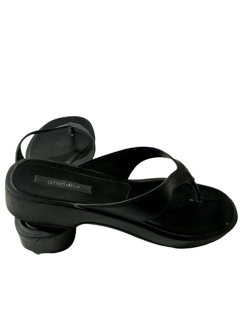 Grendha Black Vegan Leather Thong Sandals US 9
